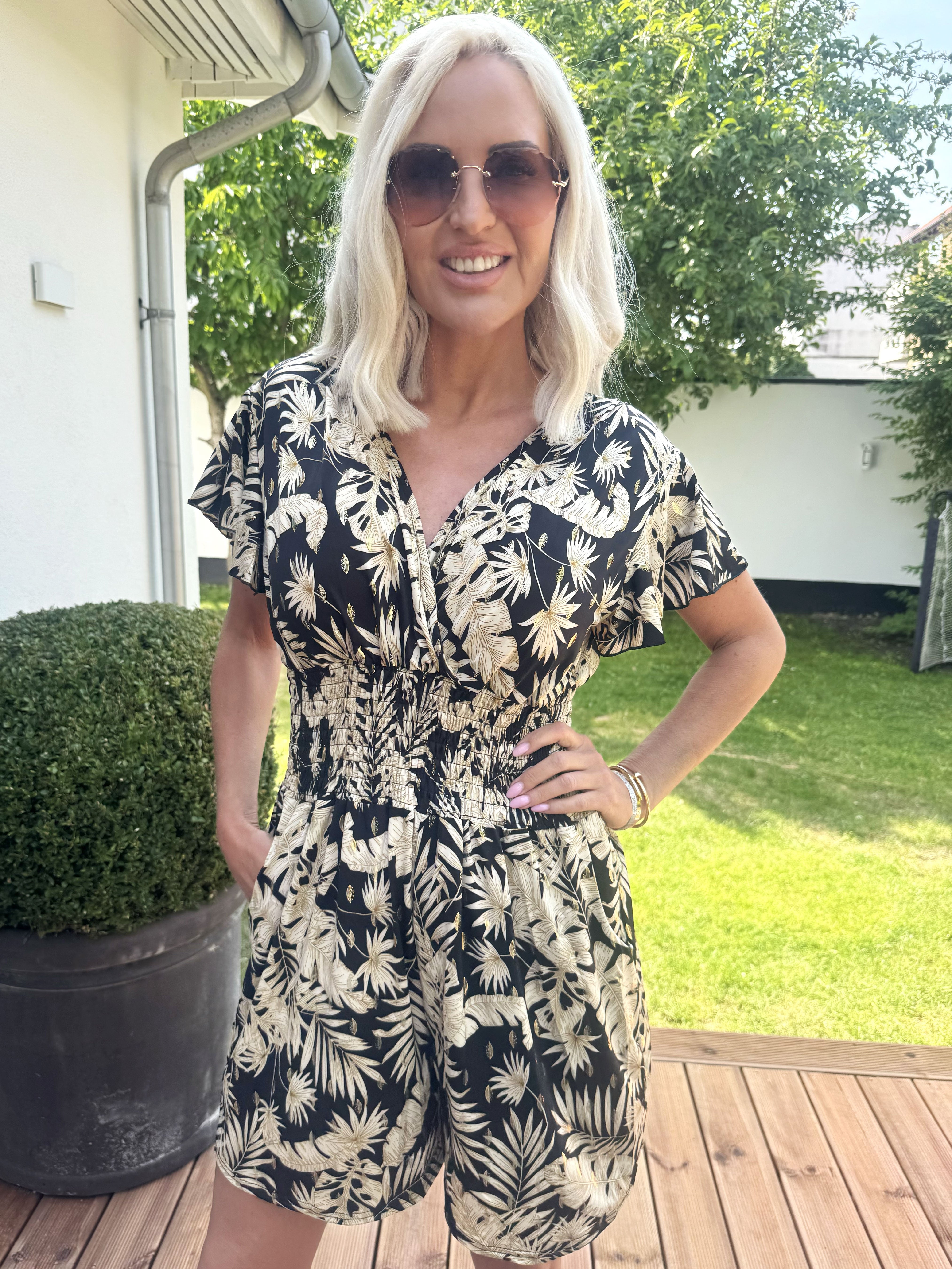 Pams Gold Leaf Playsuit - Elastisk playsuit med lommer